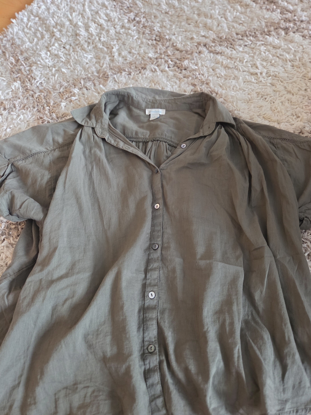 Sundance Olive Green Button-Front Women's Blouse